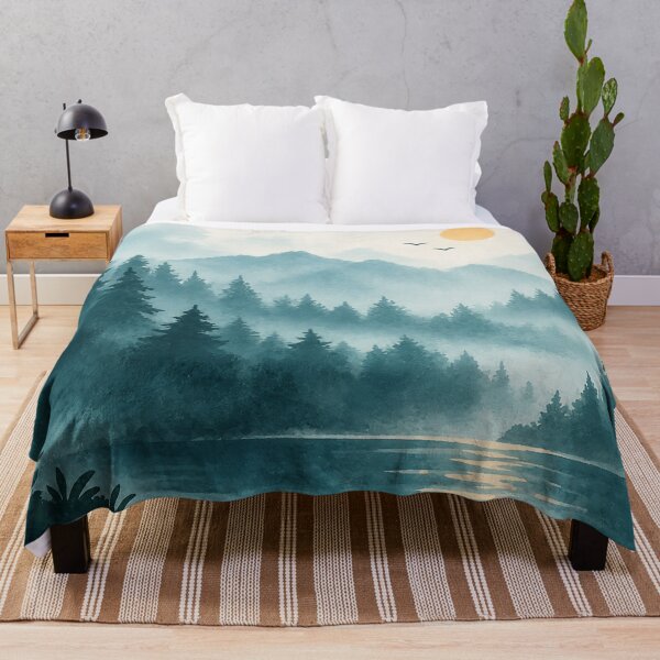Item preview, Misty Forest Lake Landscape – Serene Mountain and Pine Tree Nature Art designed and sold by LexaArtworks.