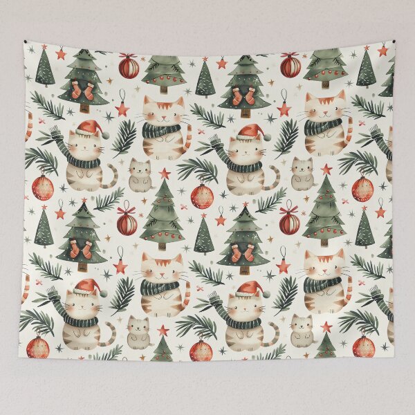 Item preview, Watercolor Cute Christmas Cats Seamless Pattern designed and sold by Phongphut.