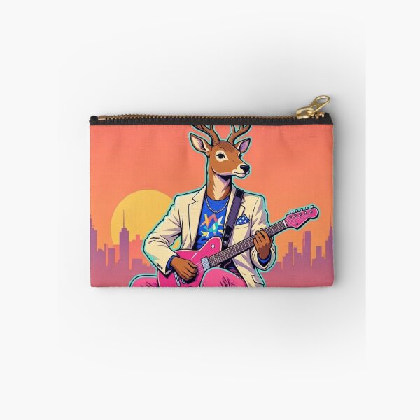 Item preview, Deer Playing Electric Guitar - 80s Retro City Sunset Art designed and sold by Dogandesighn.