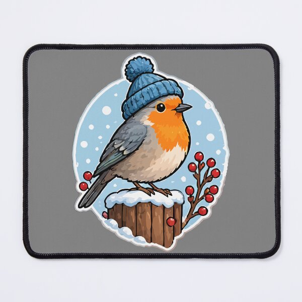 Item preview, Cozy Winter Robin in Knitted Beanie Hat, Snowy Christmas Bird Art designed and sold by TimerX.