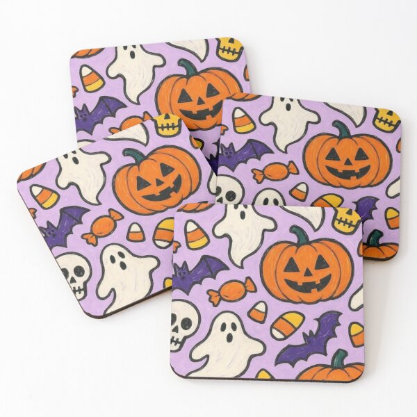 Item preview, Purple Halloween Pattern - Pumpkin Ghost Bat Candy Art designed and sold by WavyCurve.