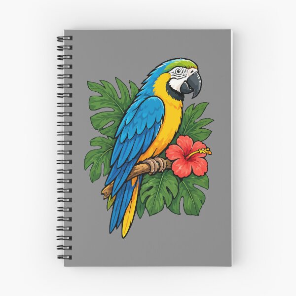 Item preview, Vibrant Blue and Gold Macaw with Red Hibiscus, Tropical Parrot Art designed and sold by TimerX.