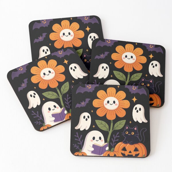 Item preview, Ghost Reading Book - Black Cat Pumpkin Flower Halloween  designed and sold by WavyCurve.