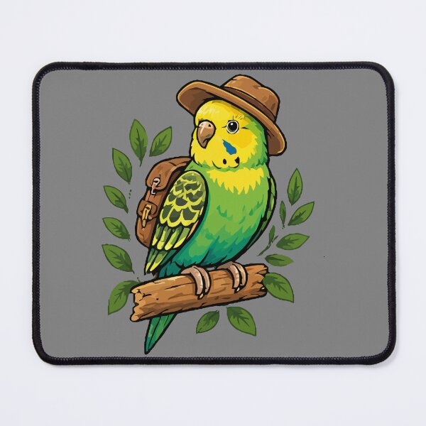 Item preview, Cute Green Budgie in Straw Sun Hat, Whimsical Cottagecore Parakeet designed and sold by TimerX.