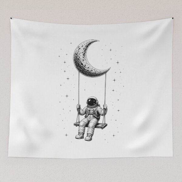 Item preview, Astronaut Swinging On Crescent Moon Space Dreamer Funny Art designed and sold by Artycom.