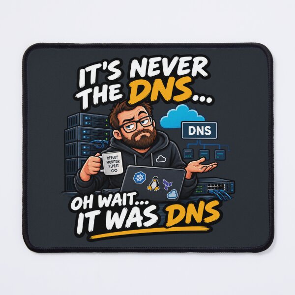 Item preview, It's Never The DNS Oh Wait It Was DNS Funny Sysadmin designed and sold by CrazySzoopWorld.