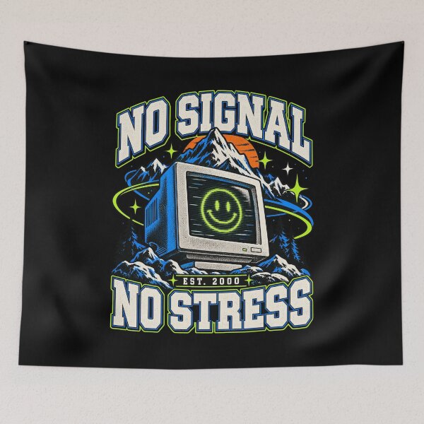 Item preview, No Signal No Stress Retro Tech Mountain Y2K Graphic Tee designed and sold by dhmnee.