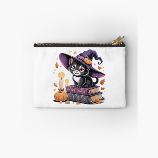 Item preview, cute witch cat with pumpkin and books halloween fall magic designed and sold by DariaOltes.