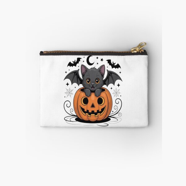 Item preview, spooky bat halloween kitten with pumpkin and moon, cute kids night trick or treat designed and sold by DariaOltes.