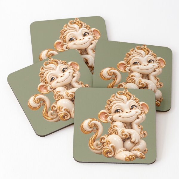 Item preview, Cute Porcelain Monkey – Gold Baroque Ceramic Statue Art designed and sold by chicworld2026.