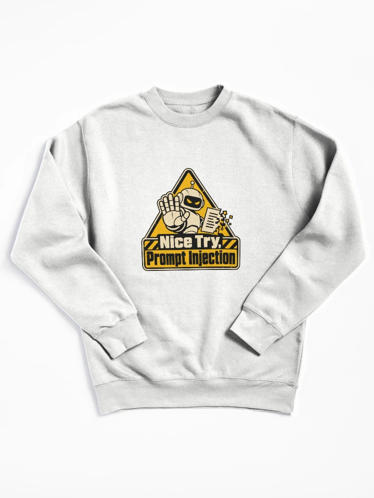 Thumbnail 1 of 6, Pullover Sweatshirt, Nice Try, Prompt Injection Warning Sign designed and sold by ThreadQuirk.