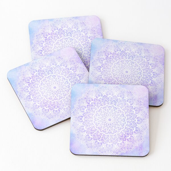 Item preview, White Mandala on Pastel Purple and Blue Textured Background designed and sold by Kelly Dietrich Mandala & Fractal Art.
