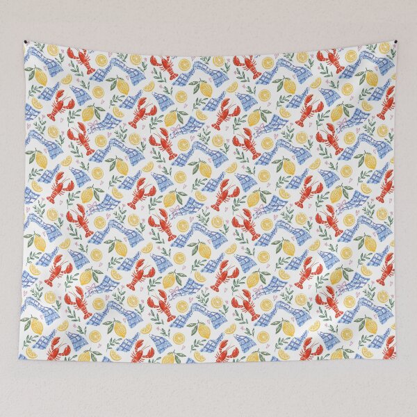 Item preview, Italian Summer — Lobster, Lemon & Blue Gingham Pattern designed and sold by Love Pantone .