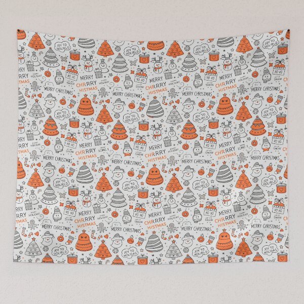 Item preview, Doodle Christmas Orange Gray Pattern designed and sold by Fabric Safari.