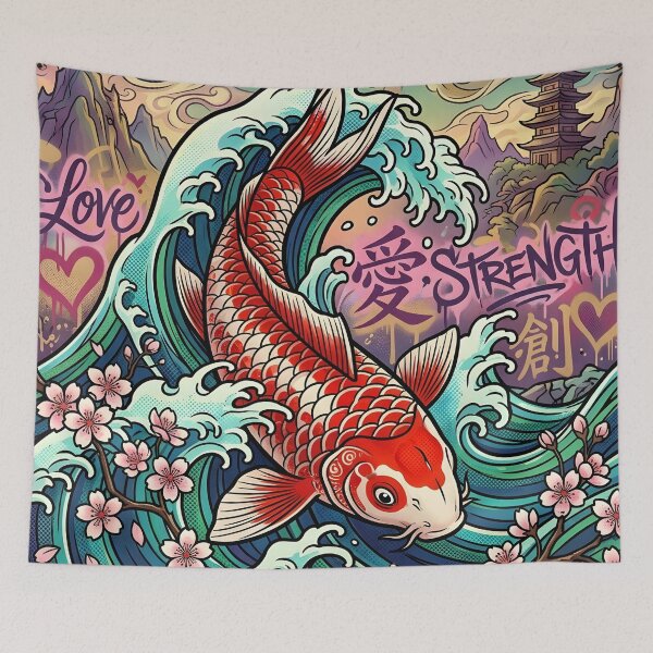 Item preview, Japanese Koi Fish Pop Art Tattoo - Sakura Waves designed and sold by GrinGalore.