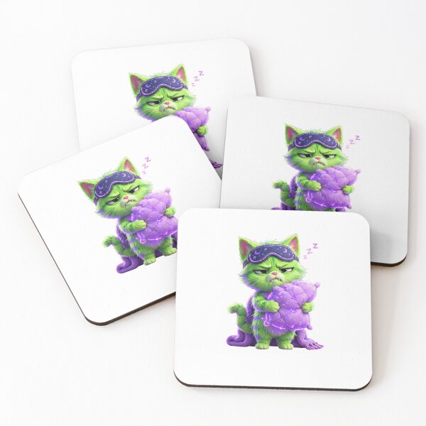 Item preview, Grumpy Green Cat Wearing Sleep Mask Cozy Winter Graphic designed and sold by  One City Two Children Studio.