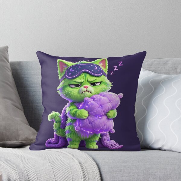 Item preview, Grumpy Green Cat Wearing Sleep Mask Cozy Winter Graphic designed and sold by  One City Two Children Studio.
