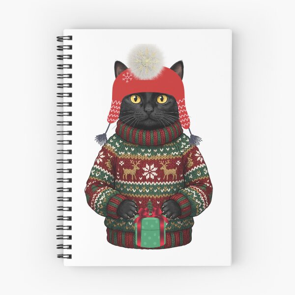 Item preview, Christmas Black Cat in Ugly Sweater – Cute Winter Holiday Cat with Red Trapper Hat and Gift Box  designed and sold by VibranPalette.