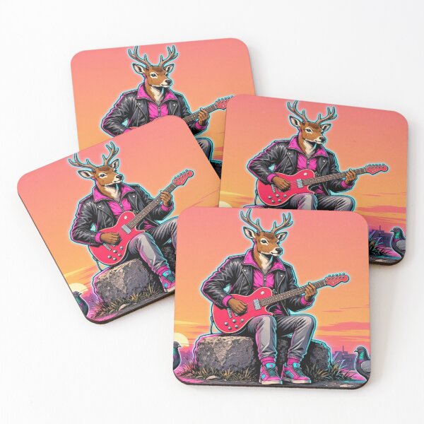 Item preview, Cool Deer Rocker - Leather Jacket Deer Electric Guitarist Art designed and sold by Dogandesighn.