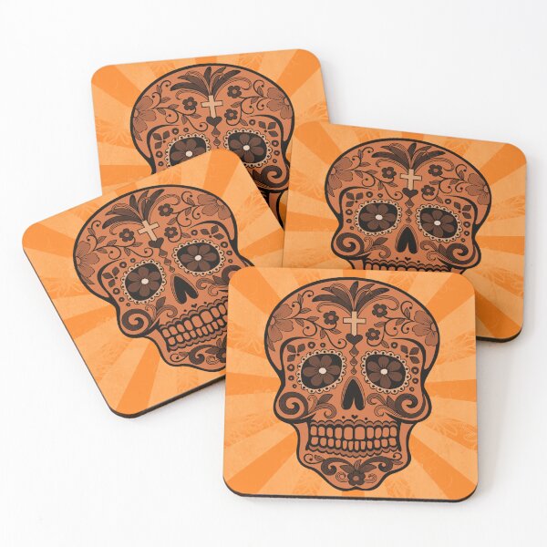 Item preview, Retro Halloween Orange Sugar Skull - Day of the Dead Psychedelic Sunburst Art designed and sold by SpookyShadesLab.