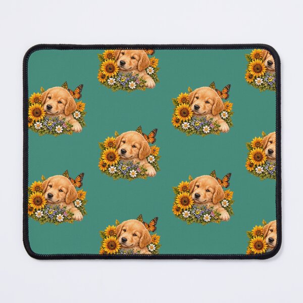 Item preview, Sunflower Puppy & Butterfly | Cute Golden Retriever Cottagecore Floral Art designed and sold by ChaseTees.