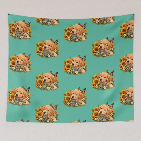 Item preview, Sunflower Puppy & Butterfly | Cute Golden Retriever Cottagecore Floral Art designed and sold by ChaseTees.