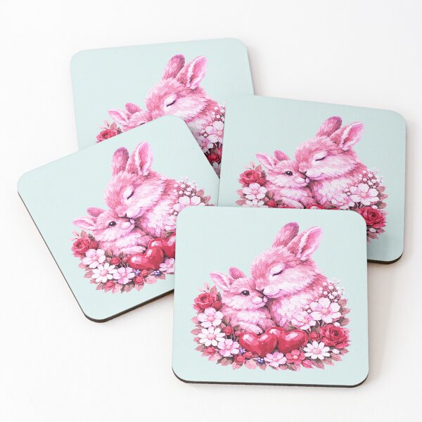 Item preview, Cute Bunny Couple Pink Floral Hearts designed and sold by the artedivino.