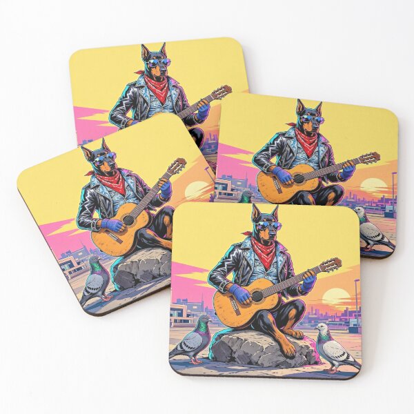 Item preview, Doberman Playing Acoustic Guitar - 80s Leather Jacket Dog Art designed and sold by Dogandesighn.
