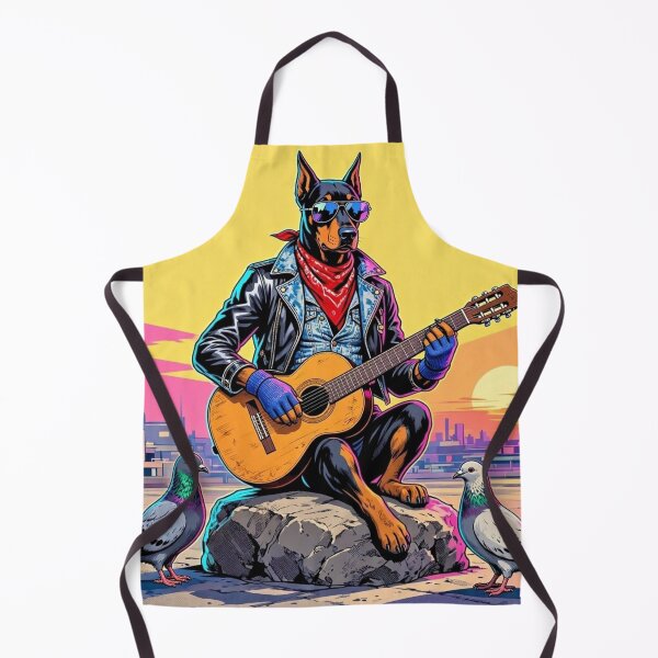 Item preview, Doberman Playing Acoustic Guitar - 80s Leather Jacket Dog Art designed and sold by Dogandesighn.
