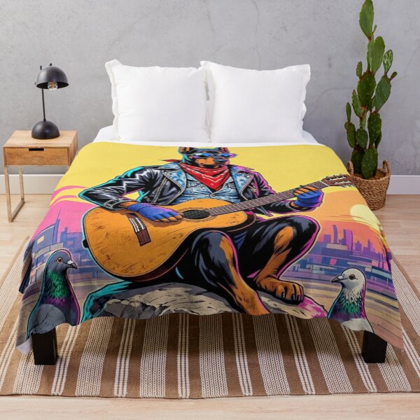 Item preview, Doberman Playing Acoustic Guitar - 80s Leather Jacket Dog Art designed and sold by Dogandesighn.