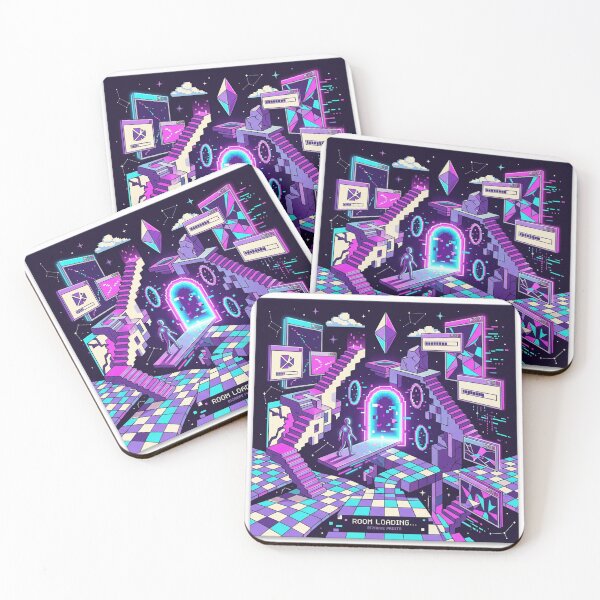 Item preview, Room Loading – Surreal Vaporwave Pixel Art, Neon Cyberpunk Dreamscape & Retro Gaming Room Decor designed and sold by BIZARRE PRINTS.