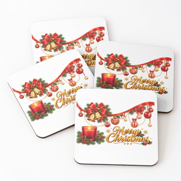 Item preview, Merry Christmas Red and Gold Ornaments with Festive Bells and Candle designed and sold by Deepsleepstudio.