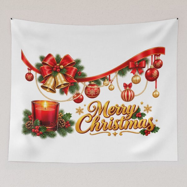 Item preview, Merry Christmas Red and Gold Ornaments with Festive Bells and Candle designed and sold by Deepsleepstudio.