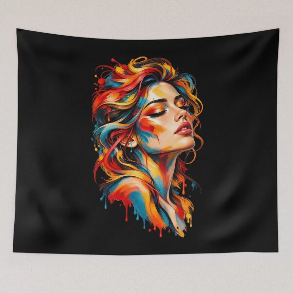 Item preview, Abstract Portrait Lovely Woman Colorful Brush Strokes Drip Art designed and sold by Itaya Art.