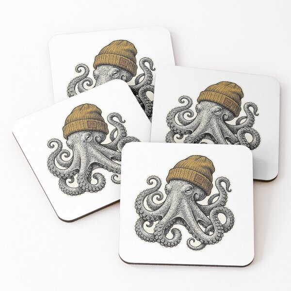 Item preview, Vintage Octopus in Beanie Hat, Nautical Sailor Cephalopod Sea Life Illustration designed and sold by raedattia.