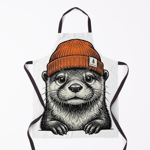 Item preview, Vintage Otter in Beanie Hat, Cute River Otter Wildlife Nature Illustration designed and sold by raedattia.