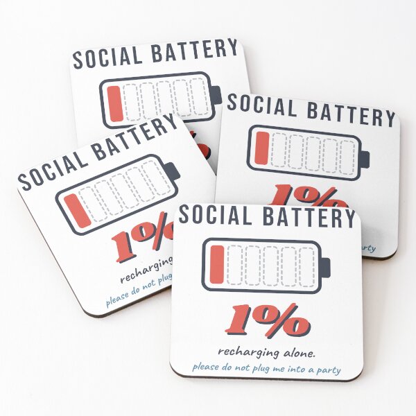 Item preview, Social Battery 1% Funny Introvert Recharging Alone designed and sold by CataRedBubble.