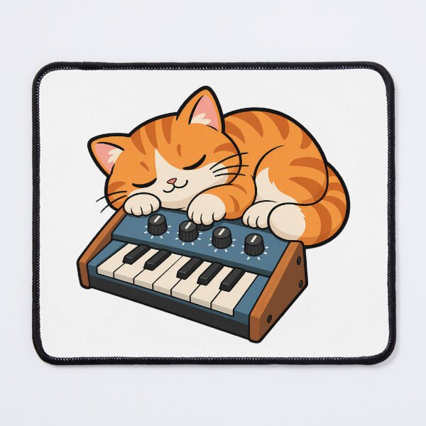 Item preview, Sleepy Ginger Cat Napping on a Mini Synthesizer designed and sold by bwanaboards.