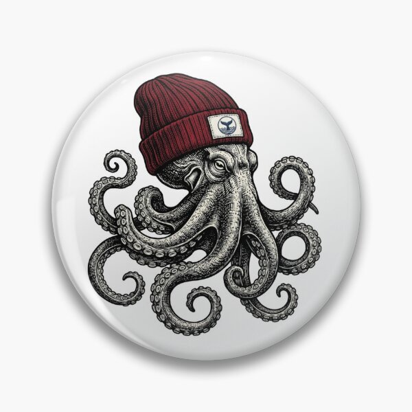 Item preview, Vintage Octopus in Maroon Beanie Hat, Nautical Sailor Cephalopod Sea Creature designed and sold by raedattia.