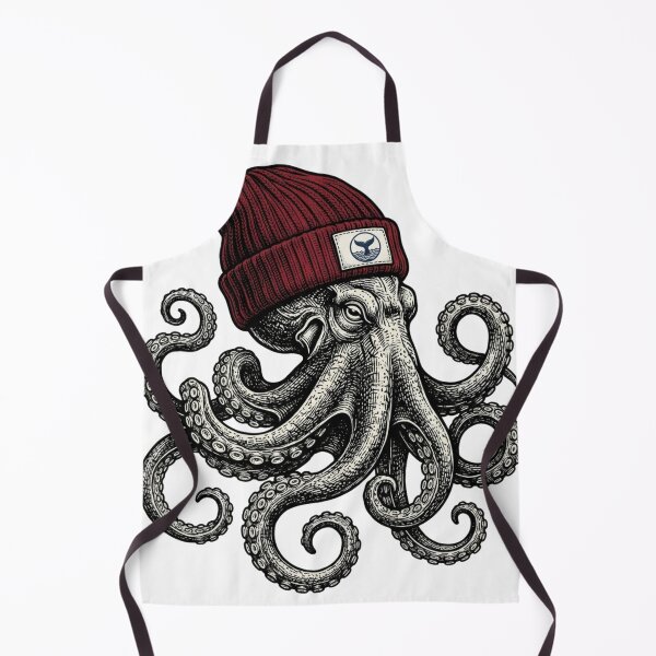 Item preview, Vintage Octopus in Maroon Beanie Hat, Nautical Sailor Cephalopod Sea Creature designed and sold by raedattia.