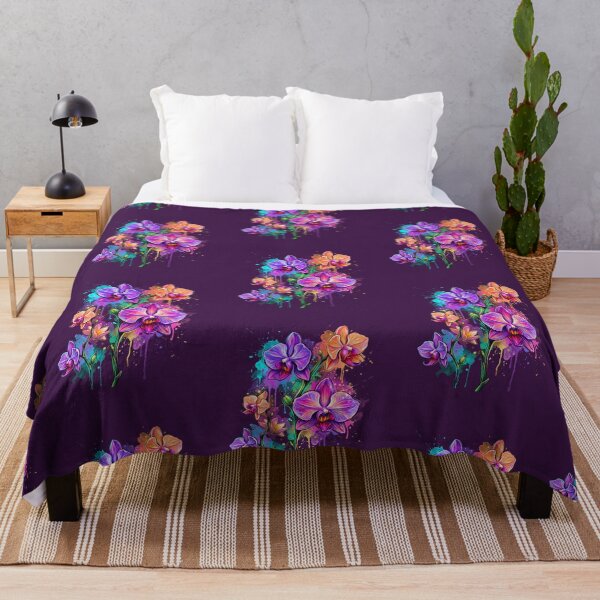 Item preview, Vibrant Watercolor Orchids - Purple and Orange Floral Splatter Art designed and sold by Chroma Dreams .