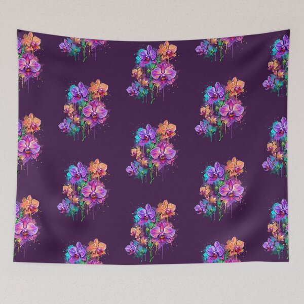 Item preview, Vibrant Watercolor Orchids - Purple and Orange Floral Splatter Art designed and sold by Chroma Dreams .