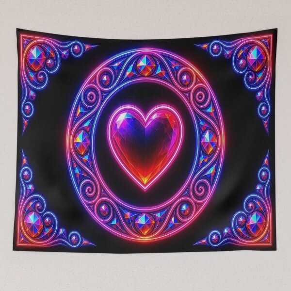 Item preview, Neon Cyber Baroque Heart - Psychedelic Prismatic Stained Glass Art designed and sold by Breezes-of-Ida.