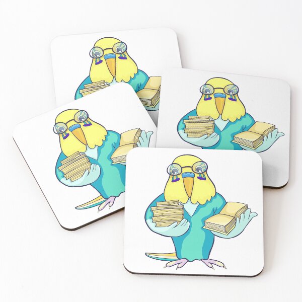 Item preview, Smart Budgie Reading Books Cute Stylized Parakeet in Glasses designed and sold by OrPolly.