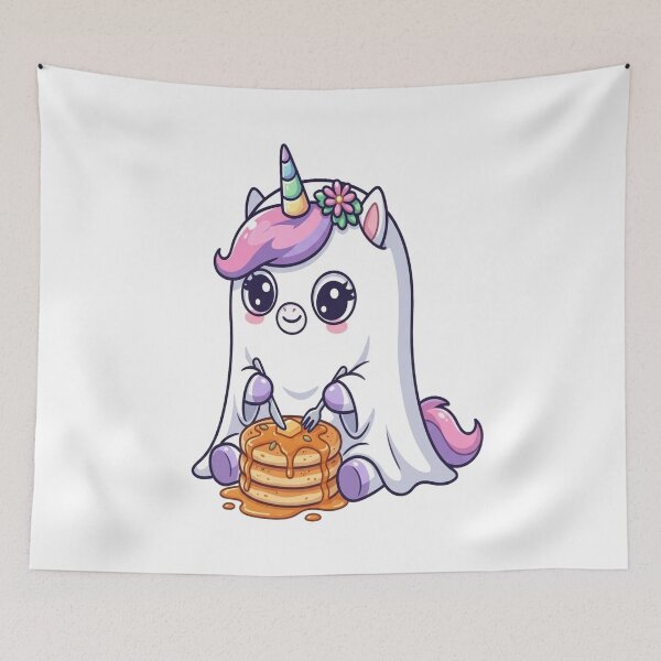 Item preview, Cute Ghost Unicorn Eating Pancakes designed and sold by Ella_Sketch.