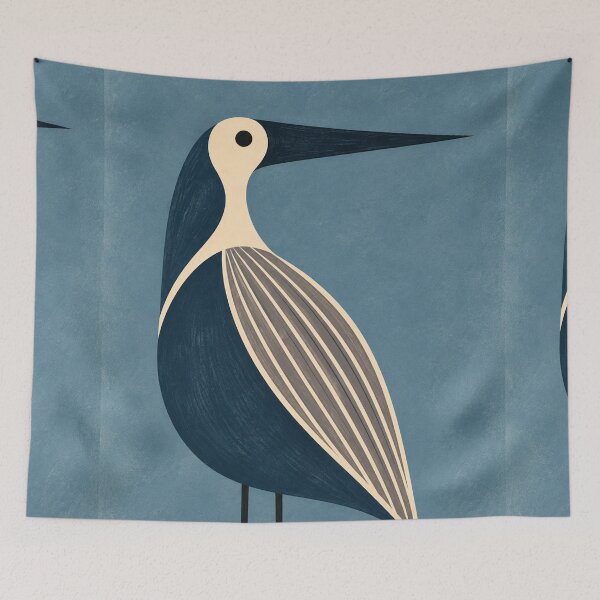 Item preview, Mid Century Teal Heron Bird Art – "The Quiet Hour" designed and sold by Filora Atelier | Bird Art.