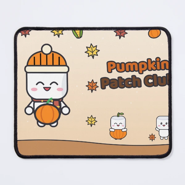 Pumpkin Patch Club - Cozy Fall Marshmallow Pip with a Pumpkin — Mouse Pad by BiMood