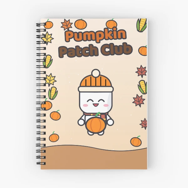 Pumpkin Patch Club - Cozy Fall Marshmallow Pip with a Pumpkin — Spiral Notebook by BiMood