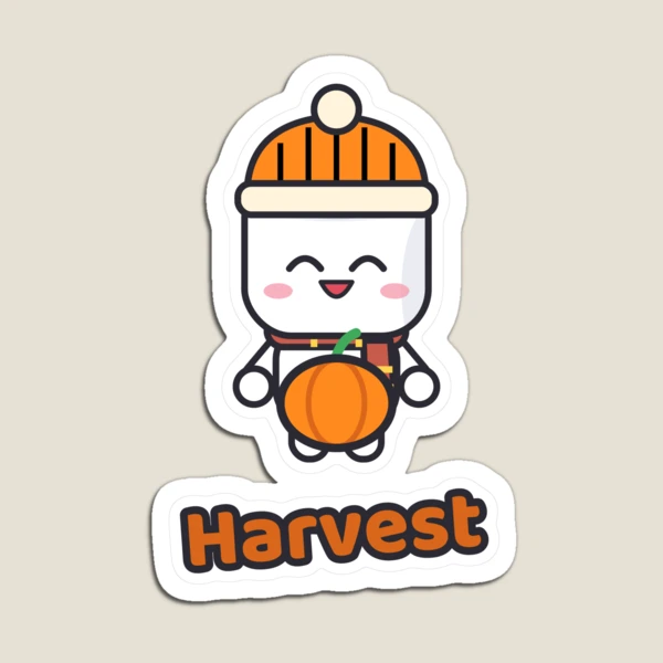 Pumpkin Patch Club - Cozy Fall Marshmallow Pip with a Pumpkin — Magnet by BiMood