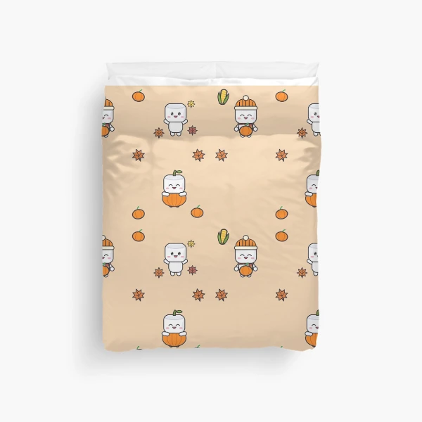 Pumpkin Patch Club - Cozy Fall Marshmallow Pip with a Pumpkin — Duvet Cover by BiMood